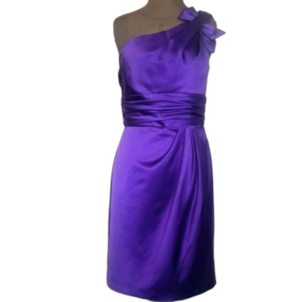 Davids Bridal Elegant One Shoulder Purple Midi Dress, NWOT, Size 8